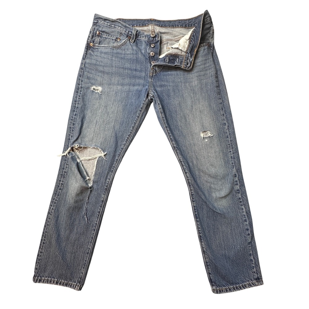 Levi's 501‎ T Jeans Womens 30 Blue Slim Taper Distressed Button Fly 36197-0028